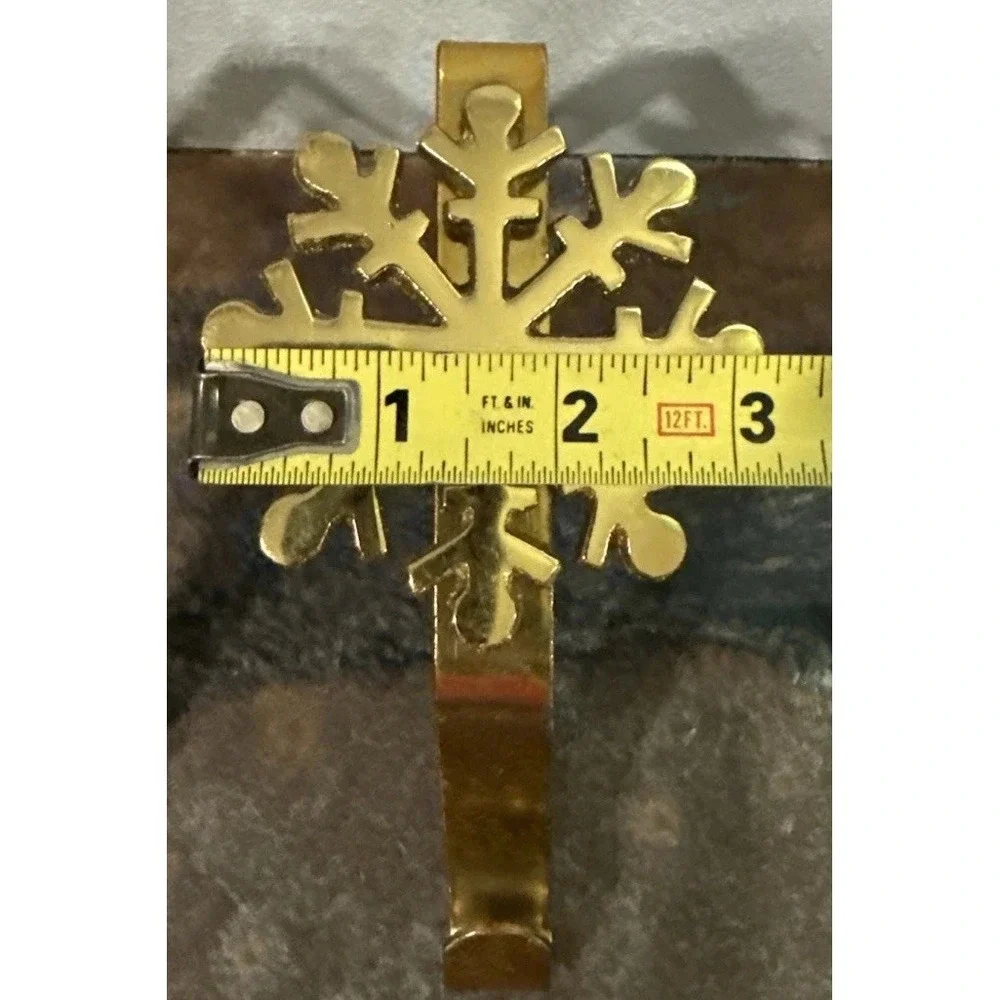Brass Snowflake Christmas Stocking Holders Mantel Hooks Set of 2 Gold Tone